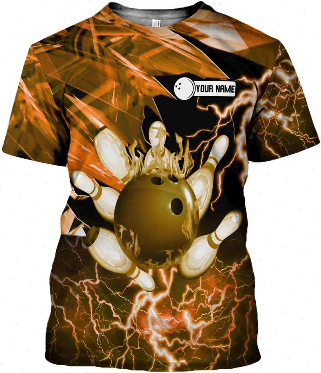 Short Sleeve Bowling Shirt Retro - Custom Name Gradient Bowling Flame Graffiti