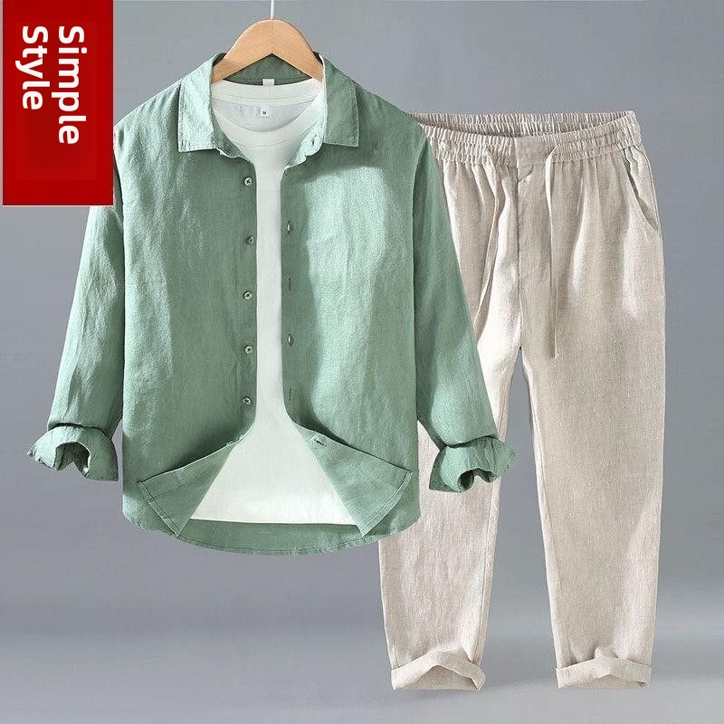 Mens Linen Shirt Long Sleeve - Loose Linen Men's Casual Short Sleeve