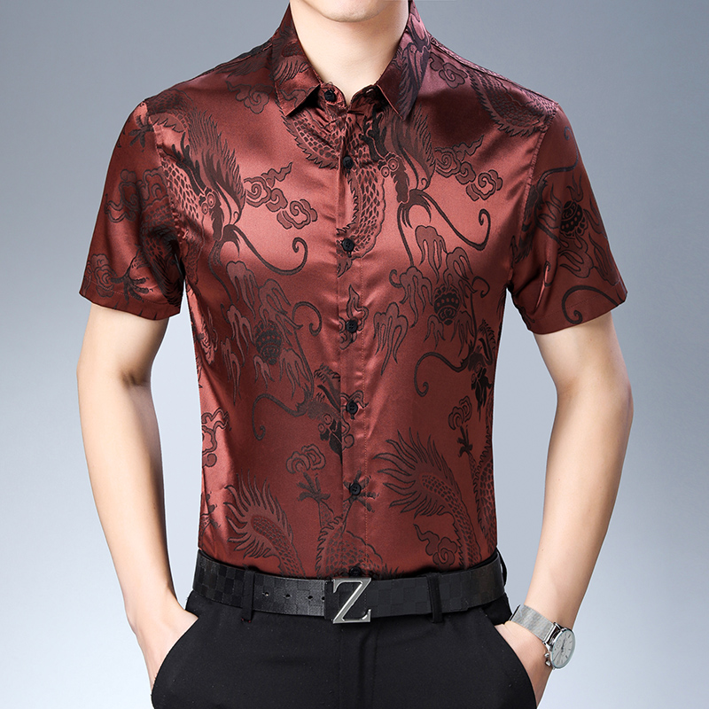Mens Fashion Pattern Silk Shir - Mens Satin Silk Dress Shirt ulasan dan harga