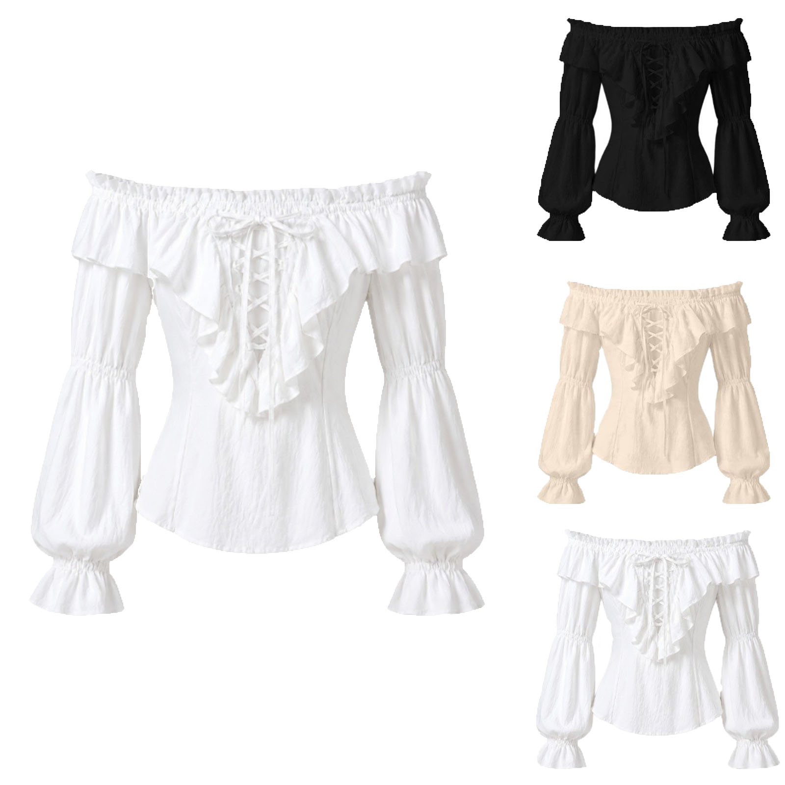 Women Pirate Shirt Renaissance - Medieval Gothic Lace Up Pirate Shirt ulasan dan harga