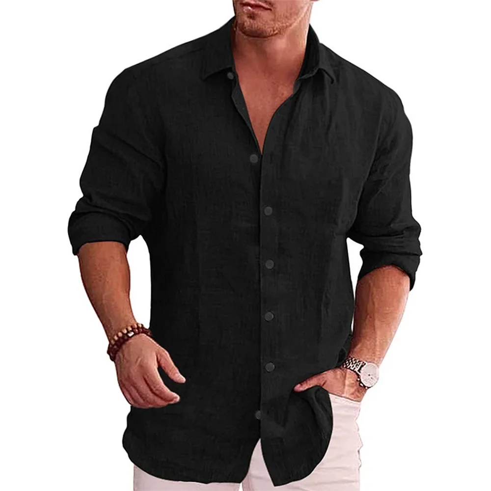 Cotton Linen Autumn Hot Sellin - Mens Linen Shirt Long Sleeve ulasan dan harga