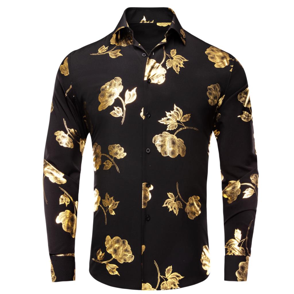 Hi-Tie Black Gold Silk Mens Sh - Mens Satin Silk Dress Shirt ulasan dan harga