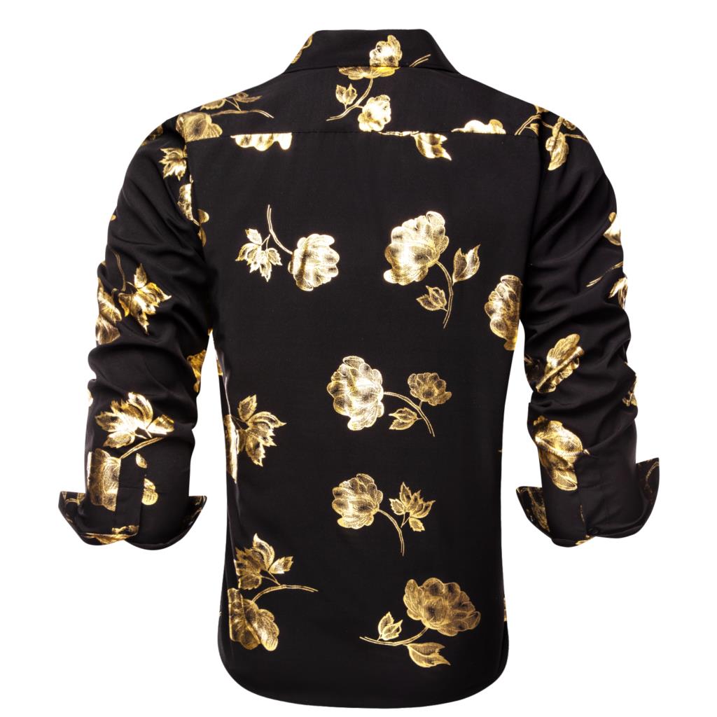 Hi-Tie Black Gold Silk Mens Sh - Mens Satin Silk Dress Shirt ulasan dan harga