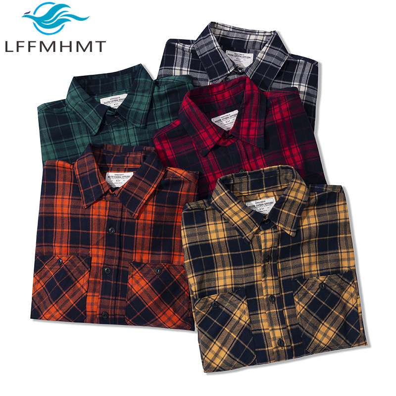 Autumn Winter Fashion Men's Cl - Flannel Plaid Shirt Heavy Weight ulasan dan harga