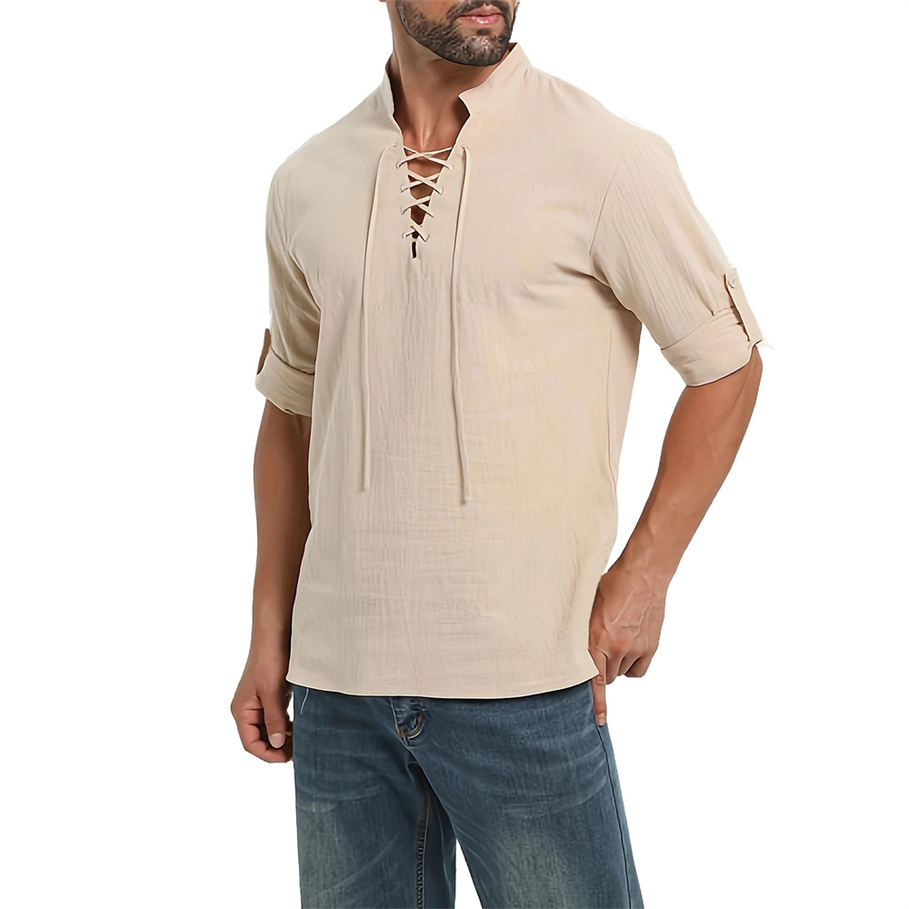 Spring Autumn Men's Pirate Shi - Medieval Gothic Lace Up Pirate Shirt ulasan dan harga