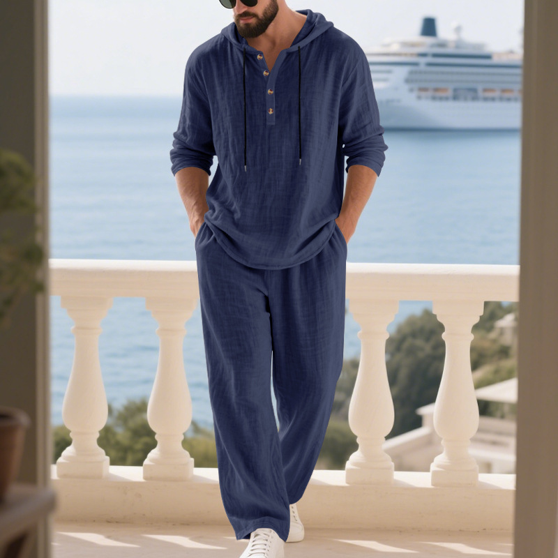 Cross-border Autumn Linen Men' - Mens Linen Shirt Long Sleeve ulasan dan harga