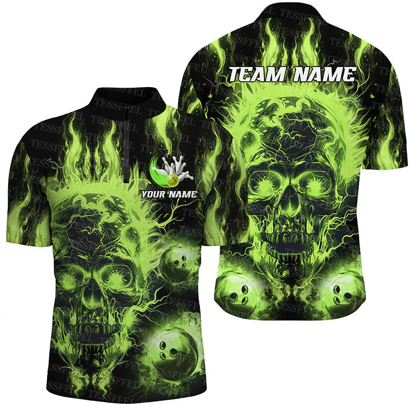 Custom Name Graffiti Flame Str - Short Sleeve Bowling Shirt Retro ulasan dan harga