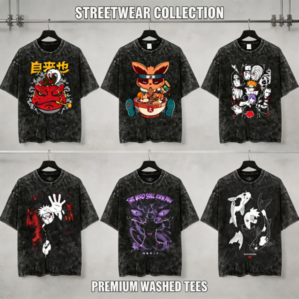 distressed wash T Shirt Naruto - Acid Wash Vintage Graphic T Shirt ulasan dan harga