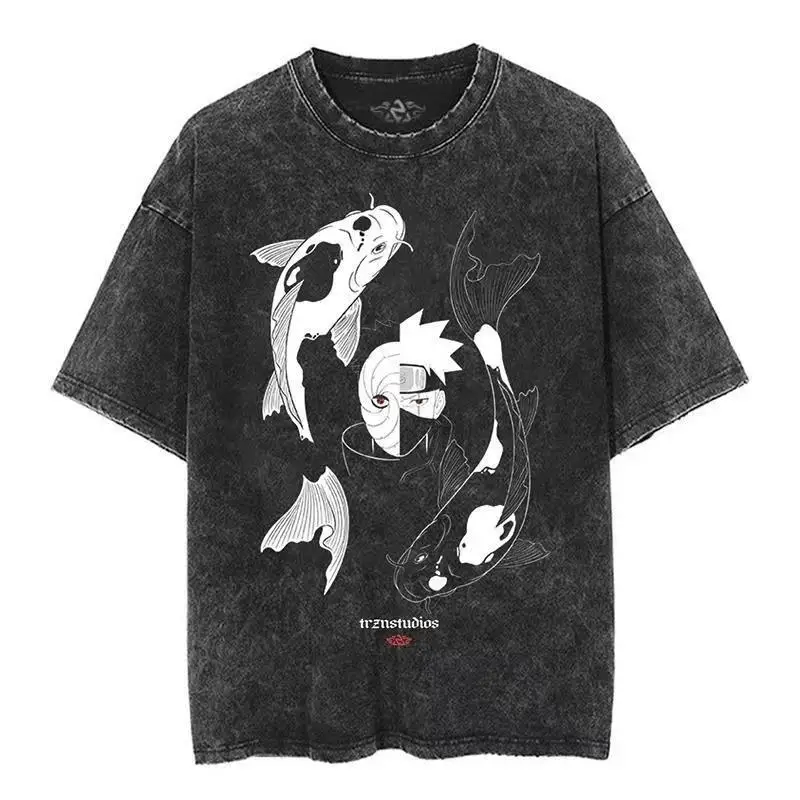 distressed wash T Shirt Naruto - Acid Wash Vintage Graphic T Shirt ulasan dan harga