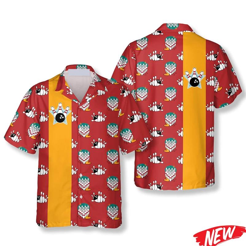 Classic Bowling Pattern Hawaii - Short Sleeve Bowling Shirt Retro ulasan dan harga