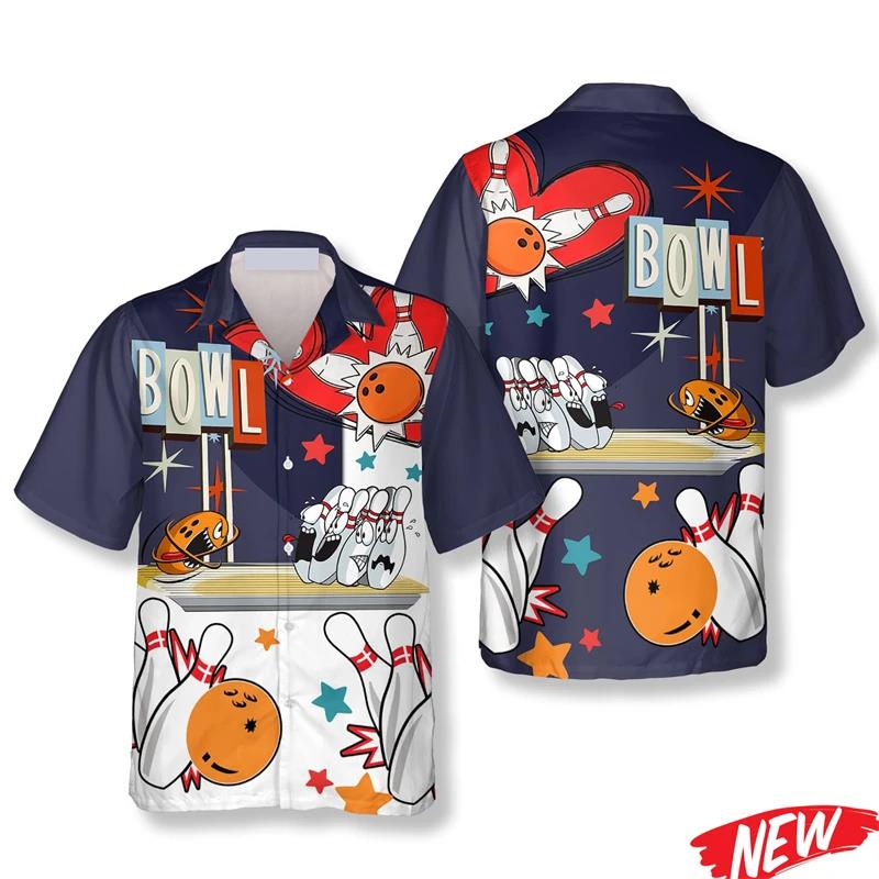 Classic Bowling Pattern Hawaii - Short Sleeve Bowling Shirt Retro ulasan dan harga