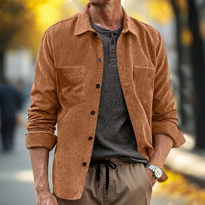 Spring Fall Daily Leisure Mens - Corduroy Button Up Shirt Men ulasan dan harga