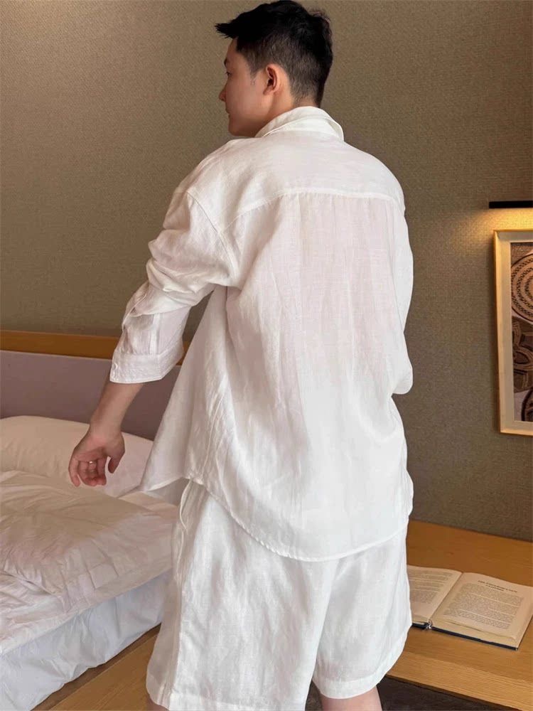 Lightweight Breathable Cotton  - Mens Linen Shirt Long Sleeve ulasan dan harga