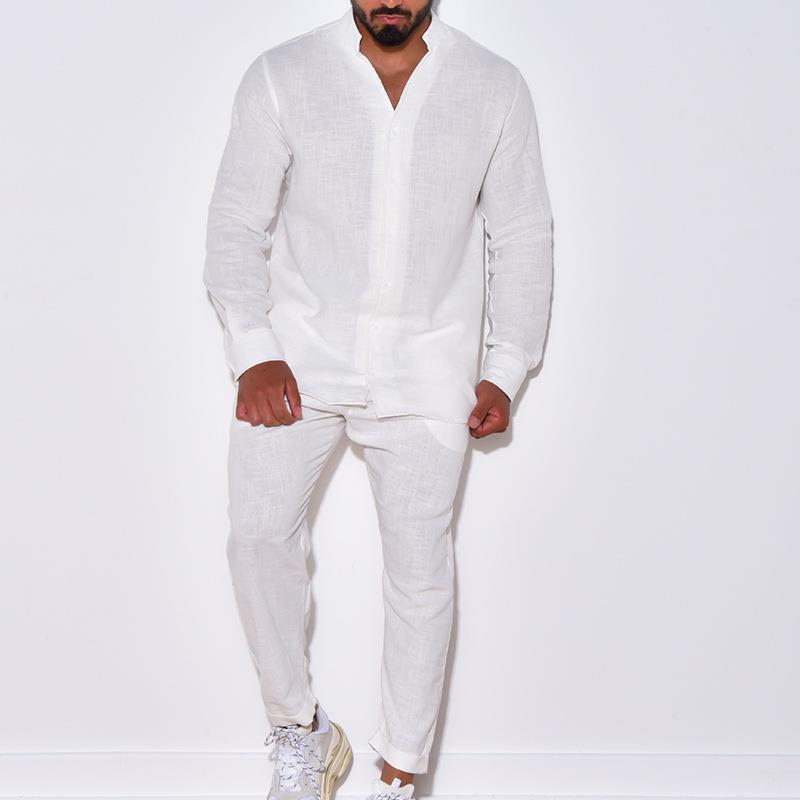 Mens Sets Linen Spring Autumn  - Mens Linen Shirt Long Sleeve ulasan dan harga