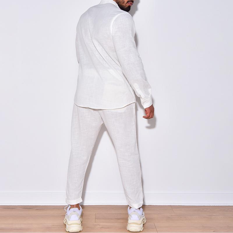 Mens Sets Linen Spring Autumn  - Mens Linen Shirt Long Sleeve ulasan dan harga
