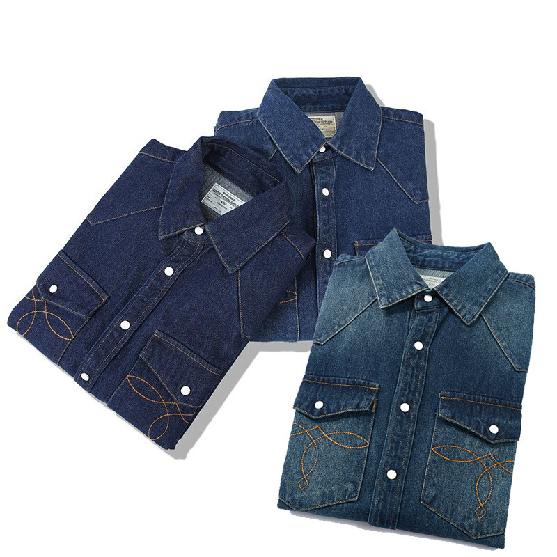 American Wash Vintage Denim Sh - Mens Western Denim Pearl Snap Shirt ulasan dan harga