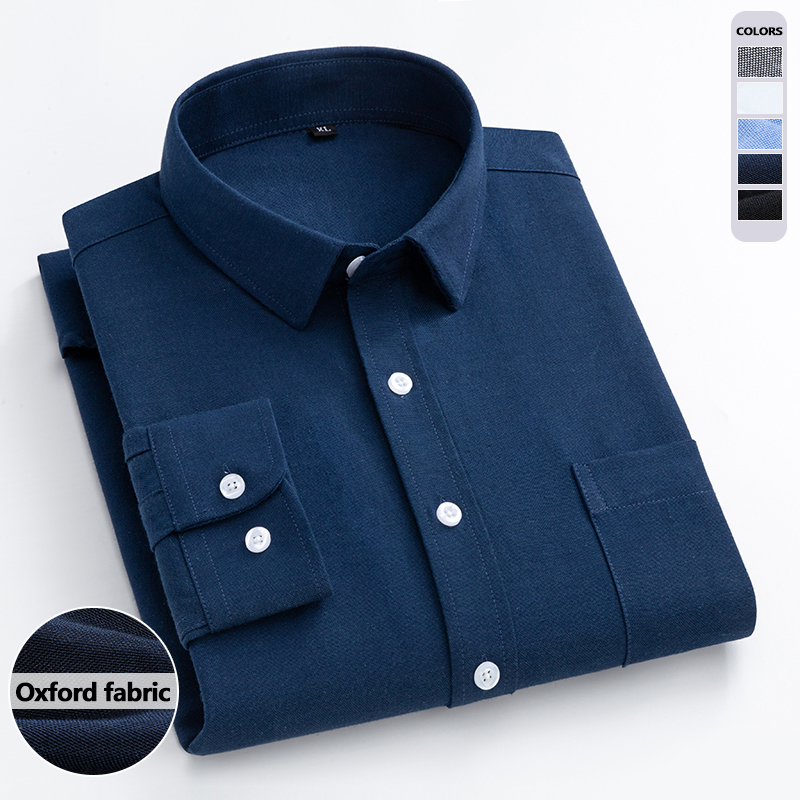 Navy Blue Oxford Shirt Men's L - Oxford Cotton Casual Shirt Business ulasan dan harga