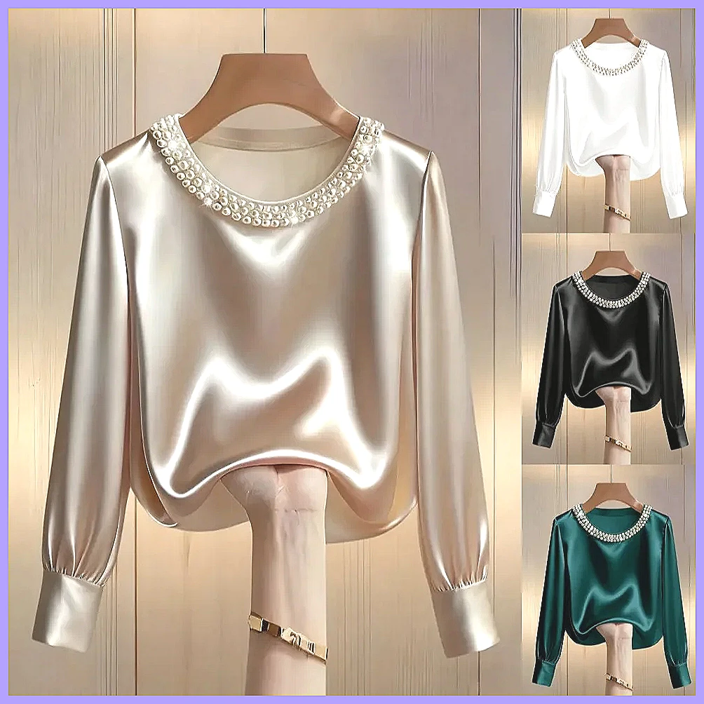 Elegant Beaded Satin Blouse fo - Shirts ulasan dan harga