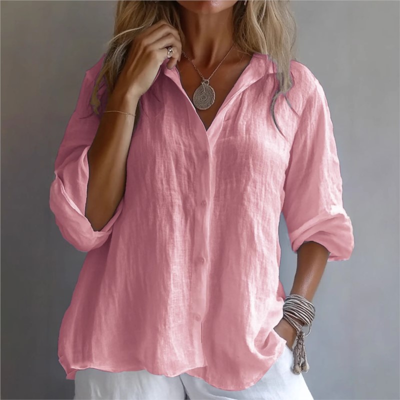 Solid Color Linen Sexy V-neck  - Mens Linen Shirt Long Sleeve ulasan dan harga