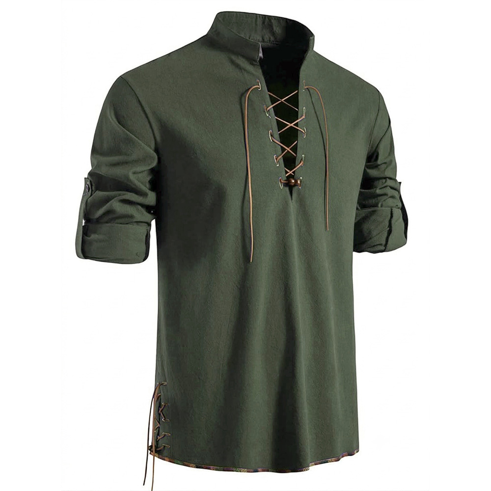 Men's Henley Neck Medieval Shi - Medieval Gothic Lace Up Pirate Shirt ulasan dan harga