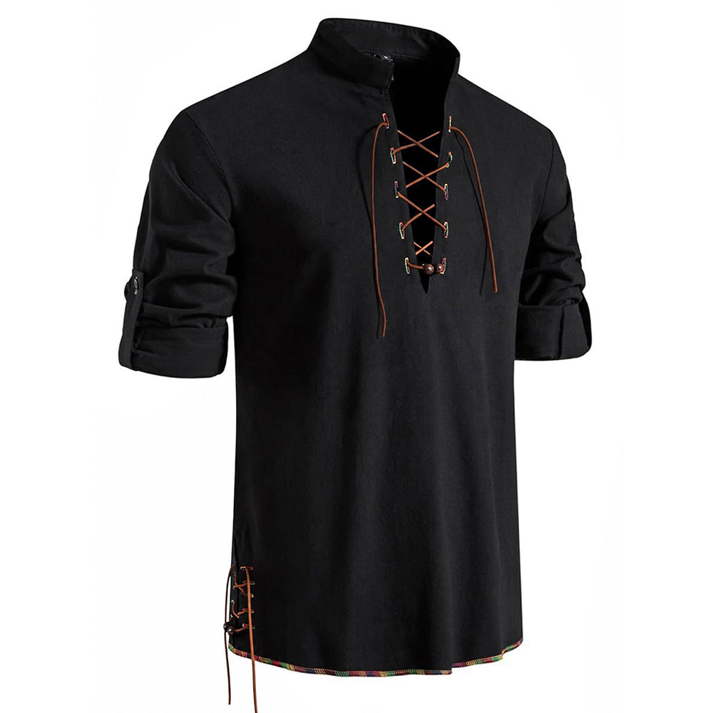 Men's Henley Neck Medieval Shi - Medieval Gothic Lace Up Pirate Shirt ulasan dan harga