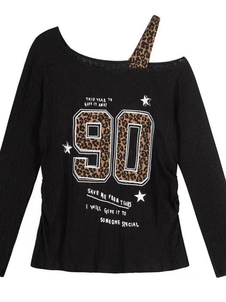 Y2K Patchwork Leopard Print T- - T-Shirts ulasan dan harga