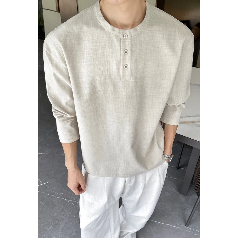 Mens Casual Faux Linen Henley  - Mens Linen Shirt Long Sleeve ulasan dan harga
