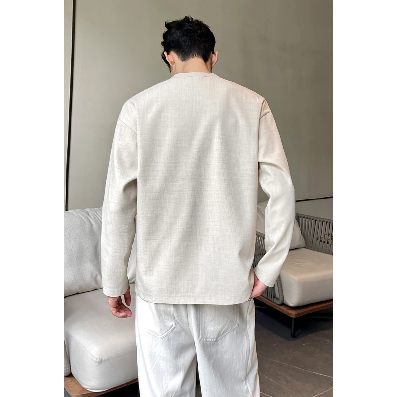 Mens Casual Faux Linen Henley  - Mens Linen Shirt Long Sleeve ulasan dan harga