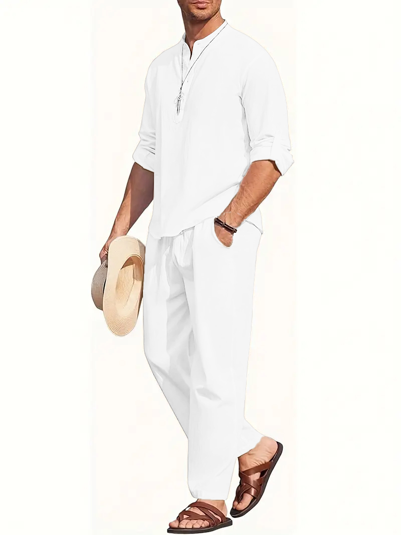 Men's White Linen Suit Set Lon - Mens Linen Shirt Long Sleeve ulasan dan harga