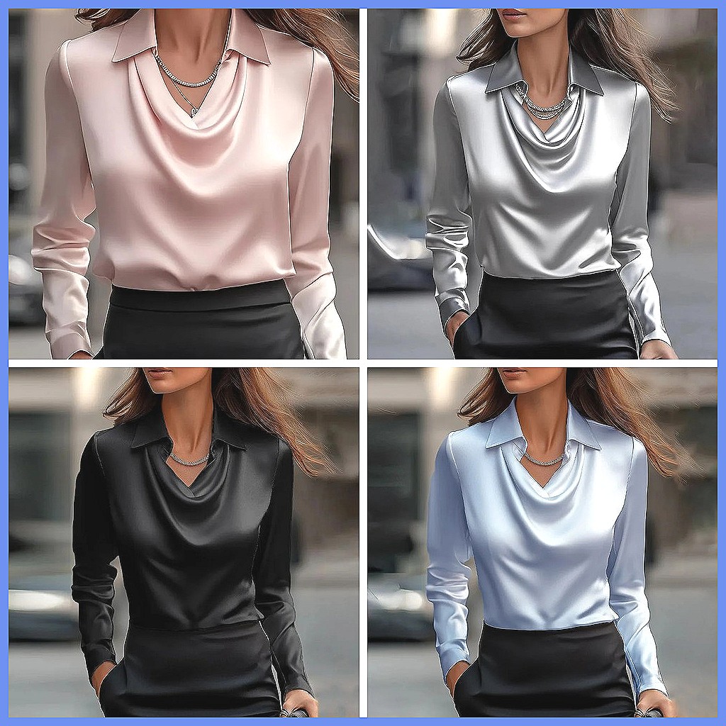 Vintage Satin Blouse Women Lon - Shirts ulasan dan harga