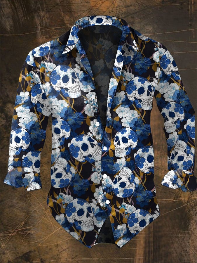 Halloween Men's Dark Skull Pri - Vintage Hawaiian Floral Shirt ulasan dan harga