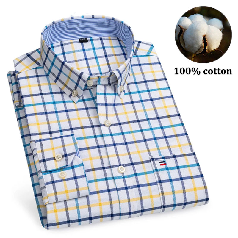 Men's 100% Cotton Shirts Long  - Oxford Cotton Casual Shirt Business ulasan dan harga
