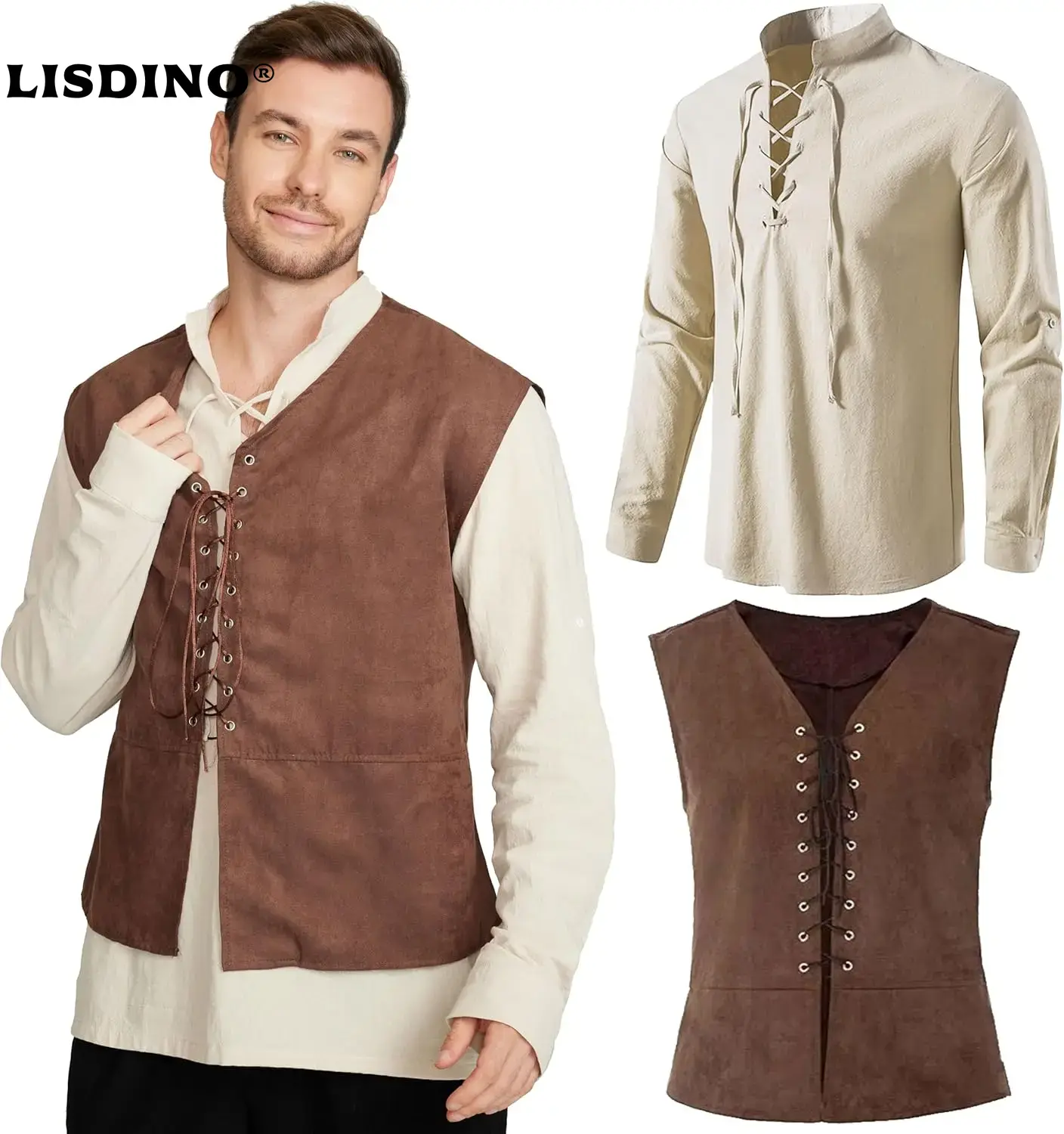 2-piece Set Men's Medieval Pir - Medieval Gothic Lace Up Pirate Shirt ulasan dan harga