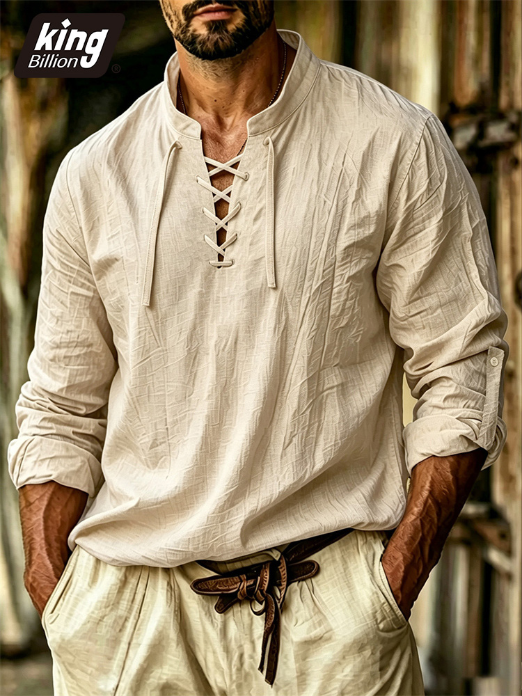 Men's V-neck T-shirt Pirate Me - Medieval Gothic Lace Up Pirate Shirt ulasan dan harga