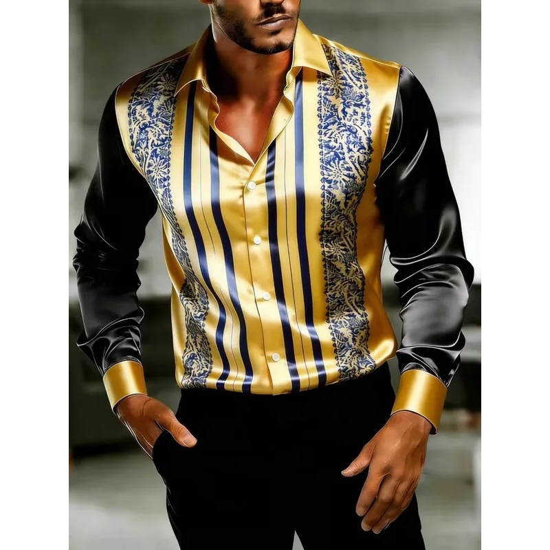 Satin Silk Long Sleeve Baroque - Mens Satin Silk Dress Shirt ulasan dan harga