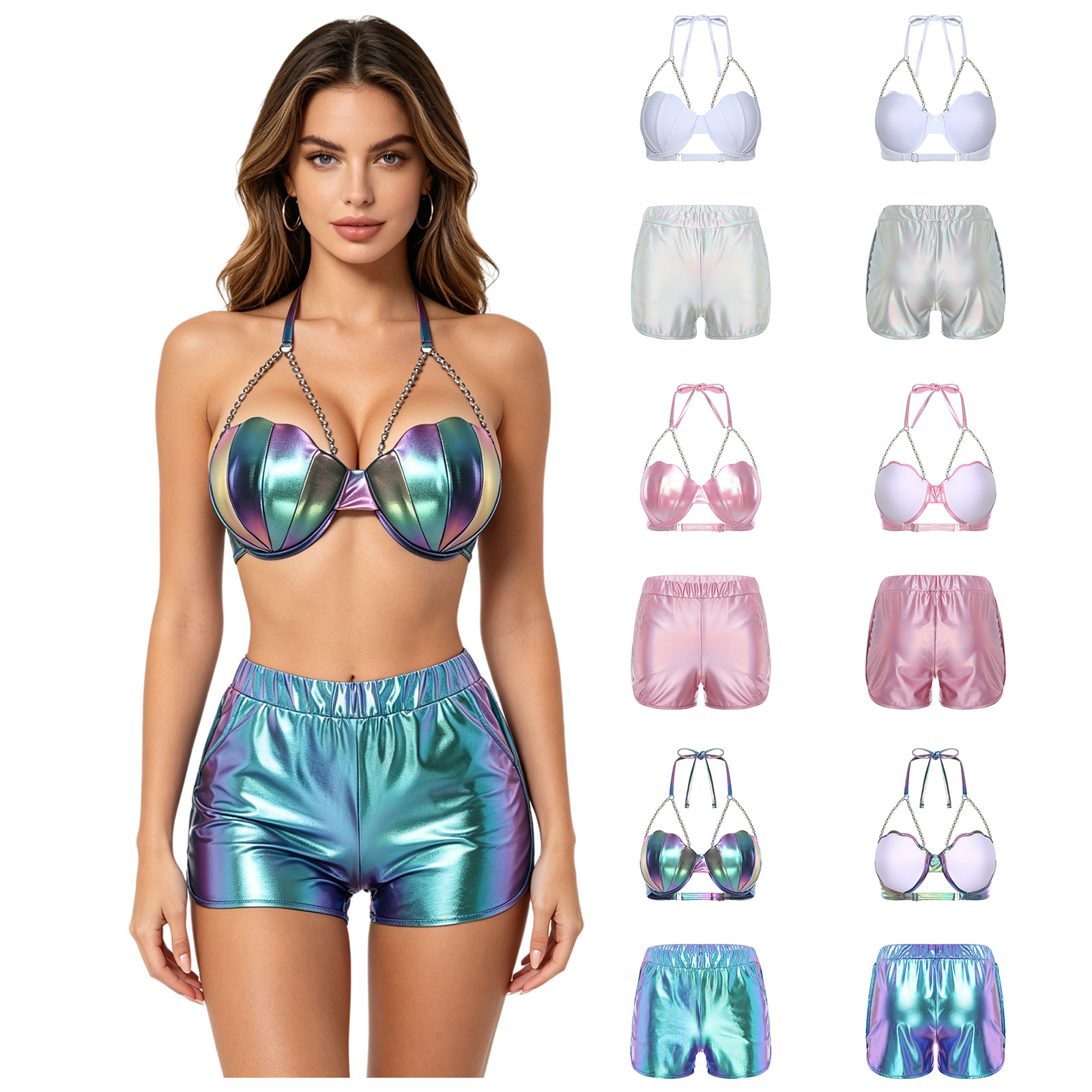 Women Metallic Shiny Swimwear  - Shorts ulasan dan harga