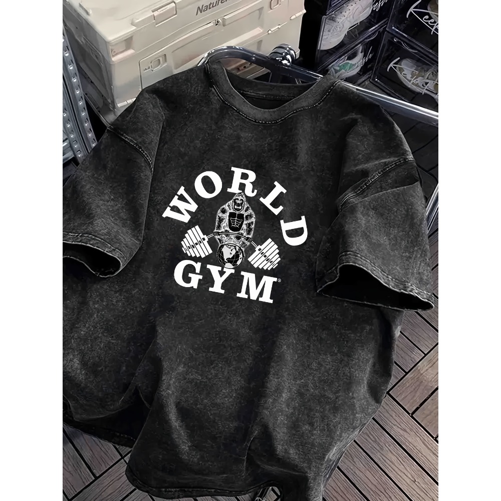 World Gym Gorilla Lifting Weig - Acid Wash Vintage Graphic T Shirt ulasan dan harga