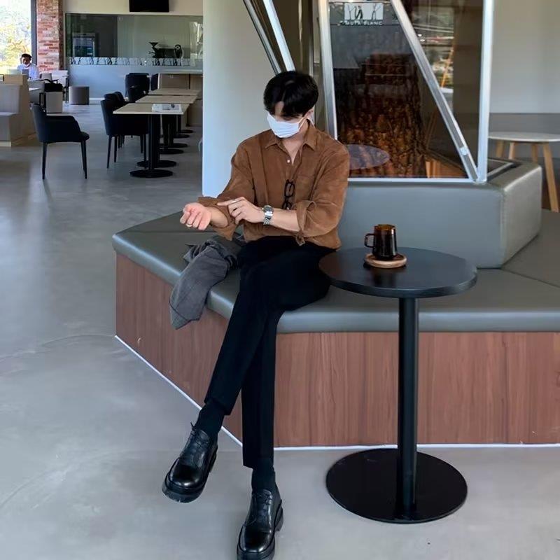 Men Corduroy Long Sleeve Black - Corduroy Button Up Shirt Men ulasan dan harga