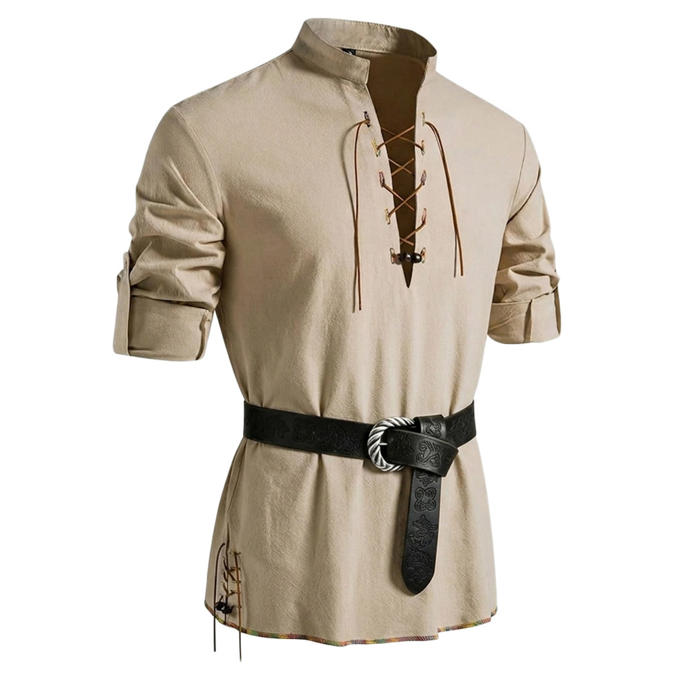 Men's Vintage Shirt Cotton Lon - Medieval Gothic Lace Up Pirate Shirt ulasan dan harga