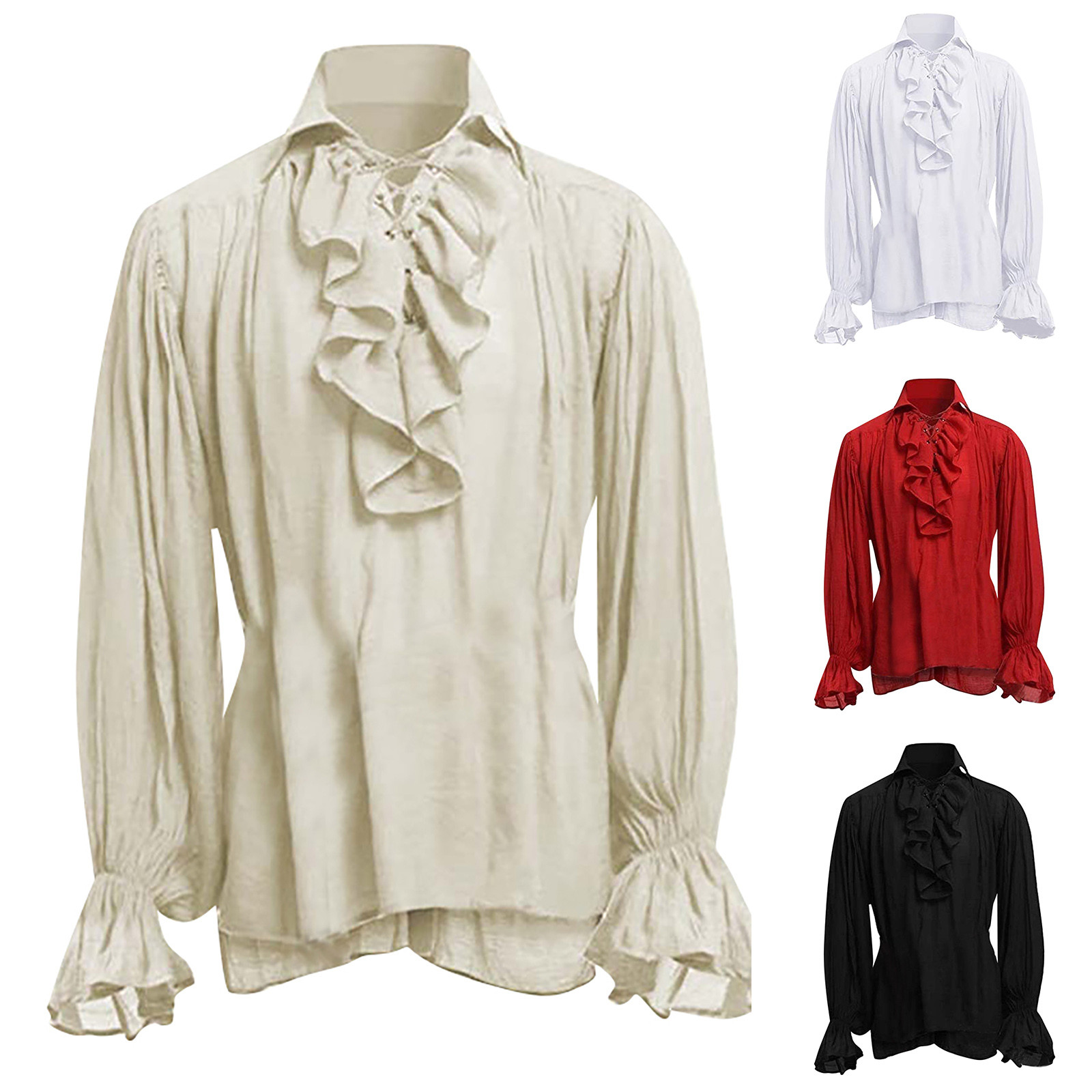 Mens Halloween Lace Up Pirate  - Medieval Gothic Lace Up Pirate Shirt ulasan dan harga