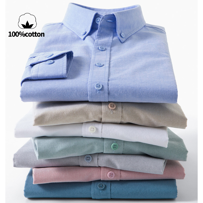Men's 100% Cotton Oxford Shirt - Mandarin Collar Formal Shirt Slim Fit ulasan dan harga