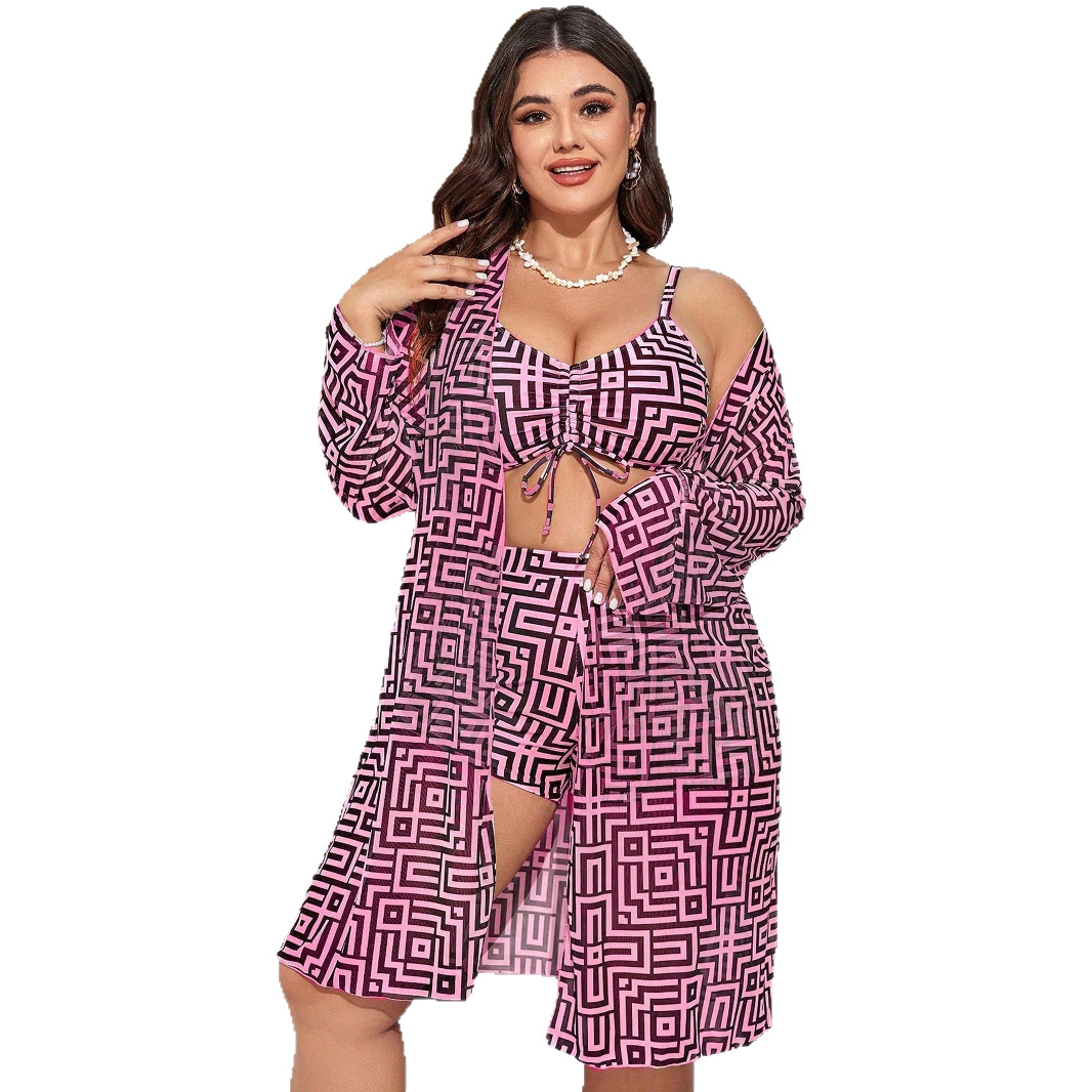 Plus Size 3‑Piece Geometric Pr - Shorts ulasan dan harga