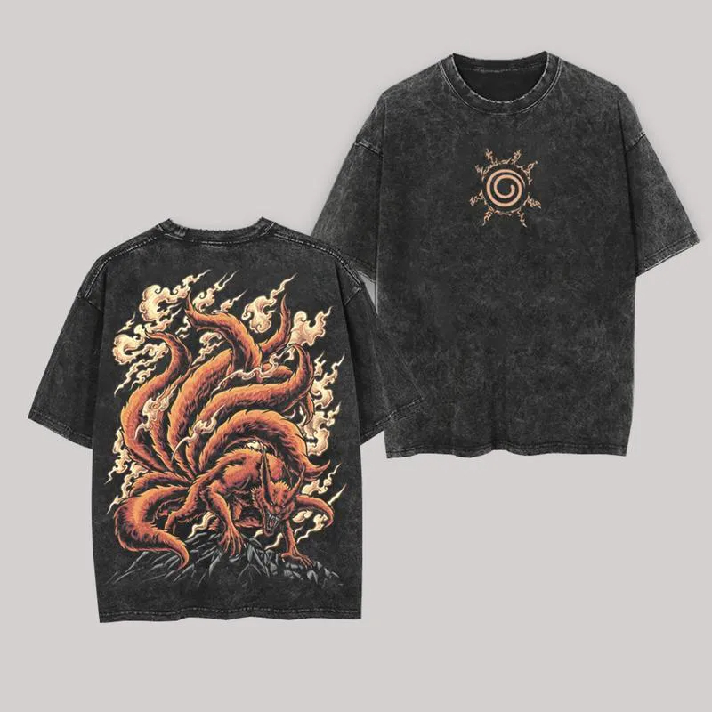 Kurama T Shirt Kyuubi Naruto V - Acid Wash Vintage Graphic T Shirt ulasan dan harga