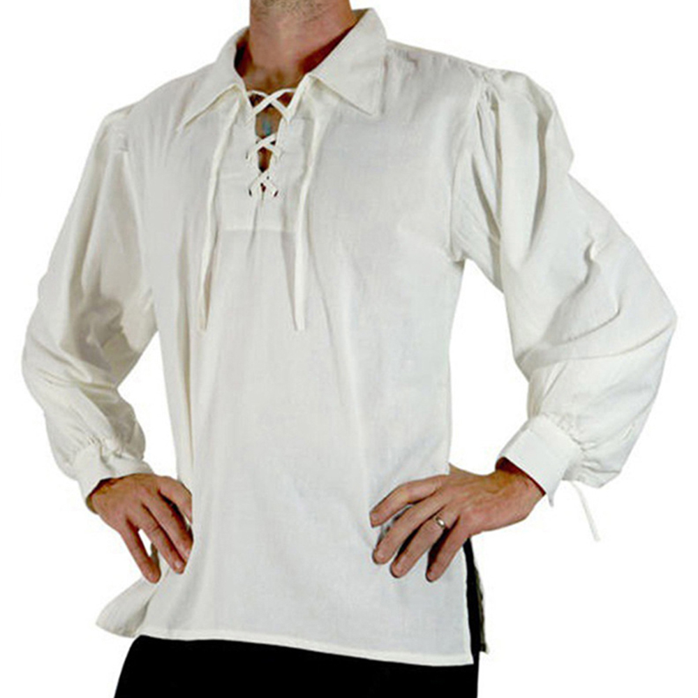 Men Medieval Renaissance Costu - Medieval Gothic Lace Up Pirate Shirt ulasan dan harga