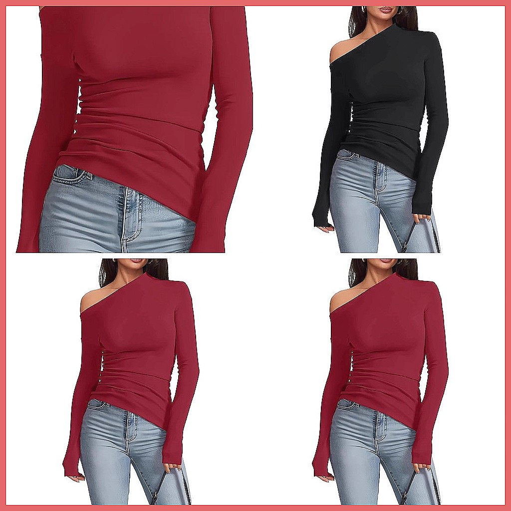Off-Shoulder Long Sleeve T-Shi - Shirts ulasan dan harga