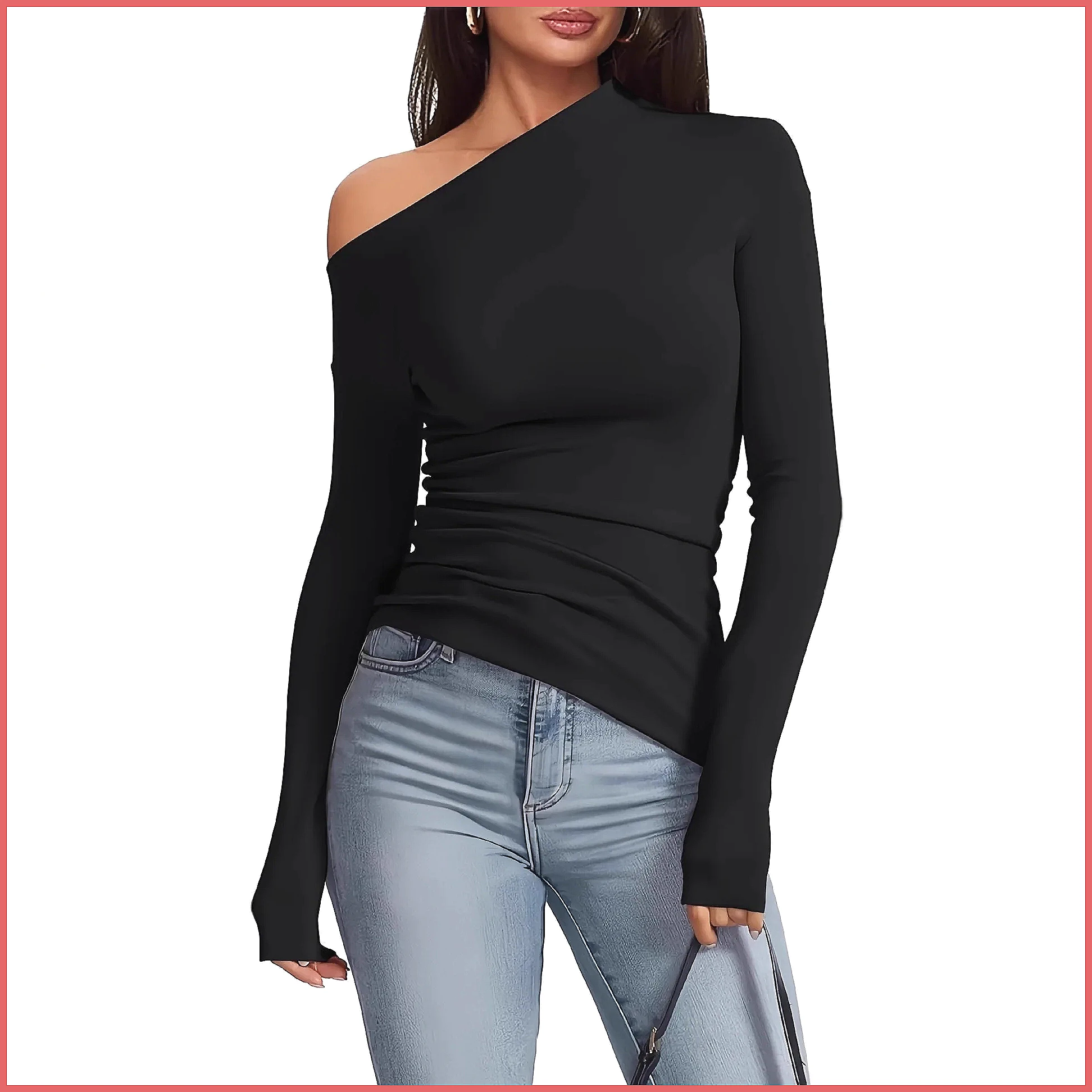 Off-Shoulder Long Sleeve T-Shi - Shirts ulasan dan harga
