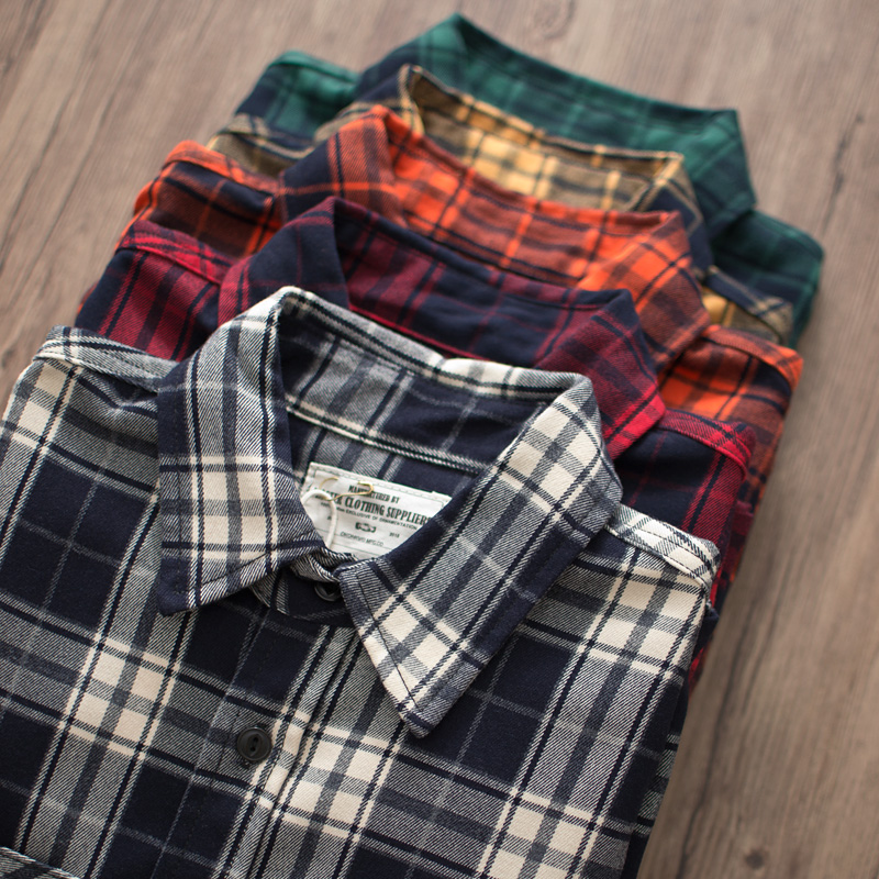 Autumn New American Retro 300g - Flannel Plaid Shirt Heavy Weight ulasan dan harga