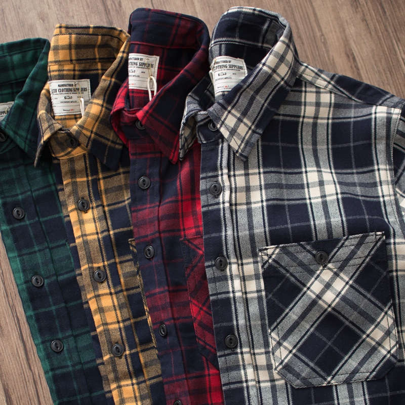 Autumn New American Retro 300g - Flannel Plaid Shirt Heavy Weight ulasan dan harga