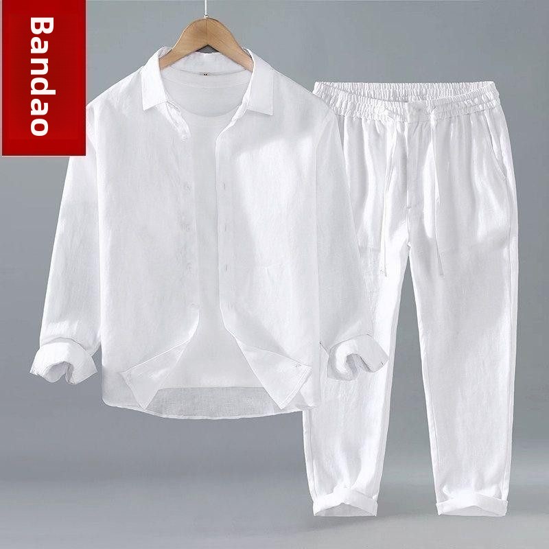 Loose Linen Men's Casual Short - Mens Linen Shirt Long Sleeve ulasan dan harga