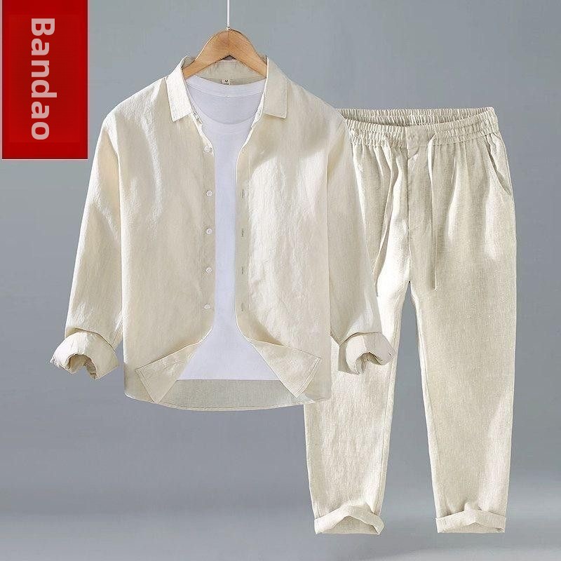 Loose Linen Men's Casual Short - Mens Linen Shirt Long Sleeve ulasan dan harga